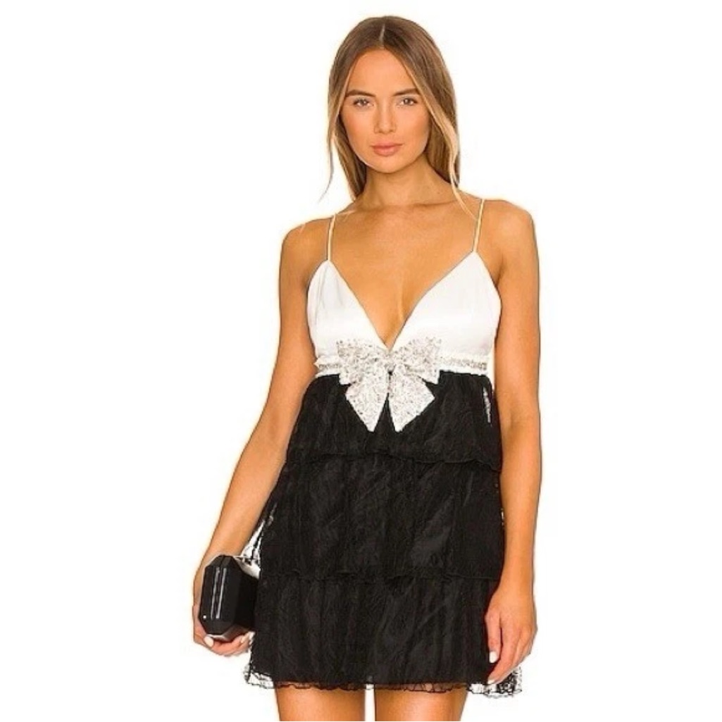 New Alice + Olivia Cairo Embellished Bow Mini Dress